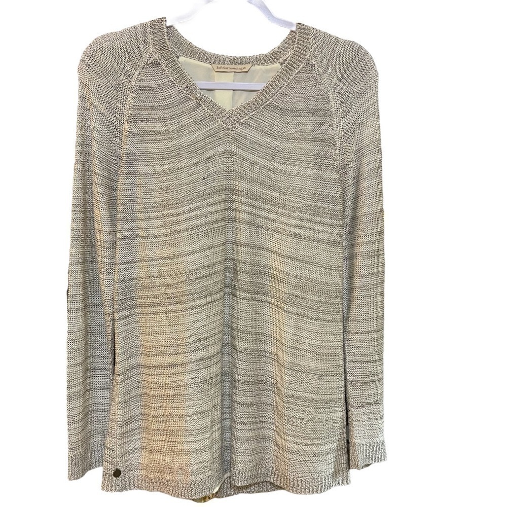 Soft‎ Surroundings Sweater V Neck Long Sleeve Gold Open Back Mature Small
